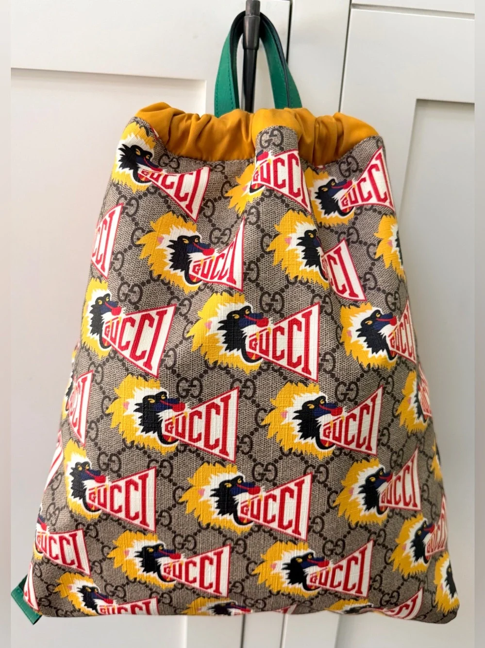 GUCCI GG Supreme Monkey Baboon Print Drawstring Backpack 550775 EUC + COA